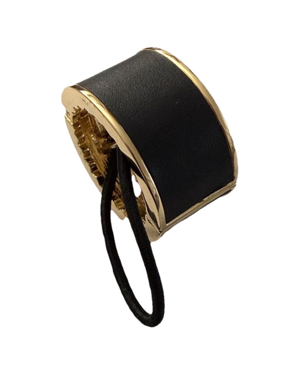 Vintage Y2K Banana Republic BR Black Leather & Gold Cuff Clip Ponytail Holder